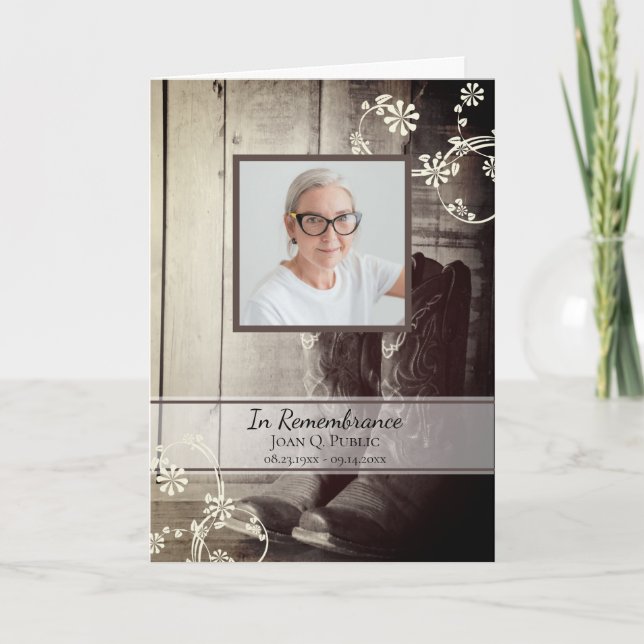 Country Western Cowboy Boots Funeral Service Program (Front)