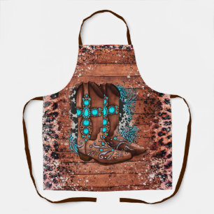 Country Western Cowboy Boots Leopard Print Apron