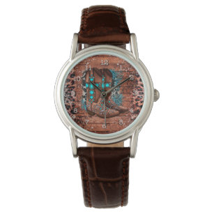 Country Western Cowboy Boots Leopard Print Teal Watch