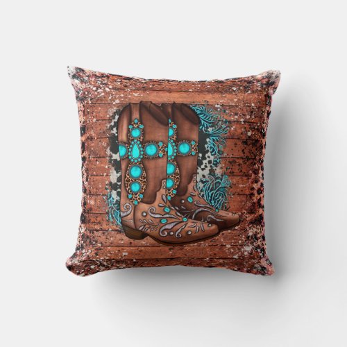 Country Western Cowboy Boots Throw Pillow