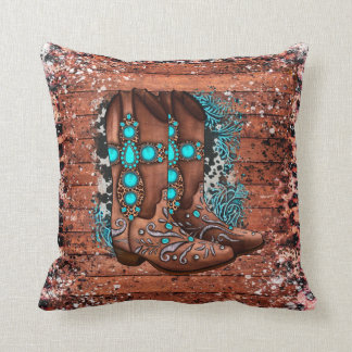 Country Western Cowboy Boots Throw Pillow
