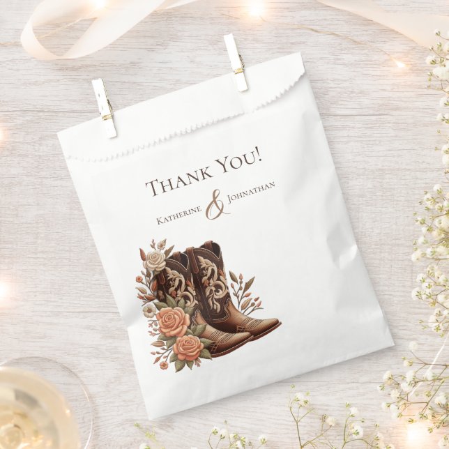 Country Western Cowboy Boots with Flowers- Wedding Favor Bag (Clipped)