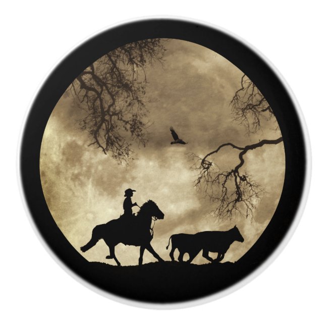 Country Western Cowboy Ceramic Knob (Front)