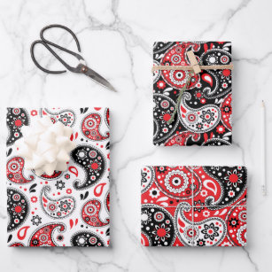  Red Bandana Wrapping Paper Set - 8 Sheets Western