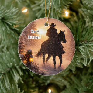 Country Western Cowboy Christmas Ceramic Ornament