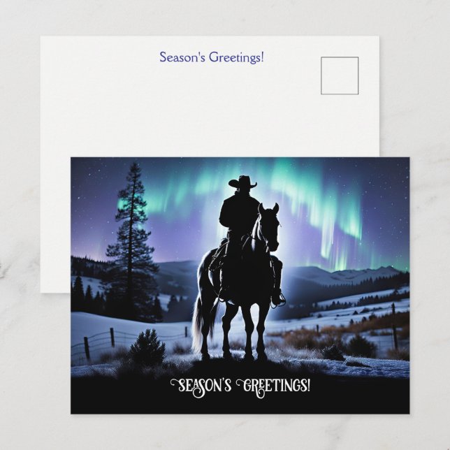 Country Western Cowboy Christmas Seasons Greetings Postcard (Front/Back)