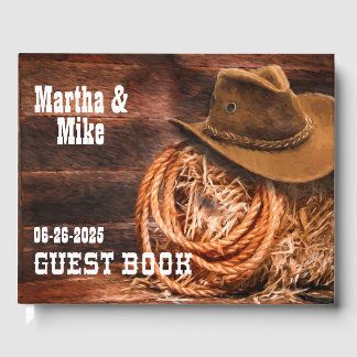 Country Western Cowboy Hat Lariat Rustic Wedding Guest Book