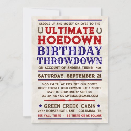Country Western Cowboy Hoedown Party Invitation
