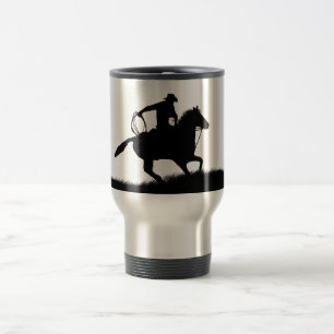 Country Western Cowboy Horse Roping Travel Mug