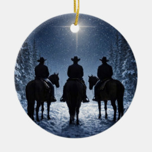 Country Western Cowboy North Star Christmas Ceramic Ornament