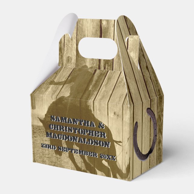 Country western  cowboy ranch themed wedding favor boxes (Front Side)