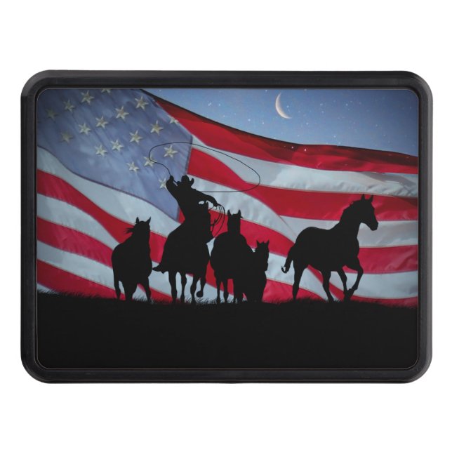 Country Western Cowboy Rodeo Patriotic Hitch Cover (Front)