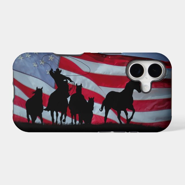 Country Western Cowboy Roping American Flag Case-Mate iPhone Case (Back (Horizontal))