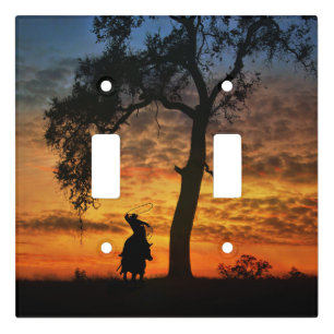 Country Western Cowboy Roping at Sunset Light Switch Cover