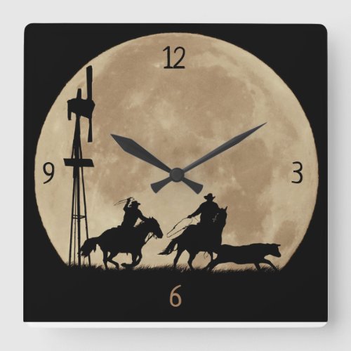 Country Western Cowboy Rustlers Moon Country West Square Wall Clock