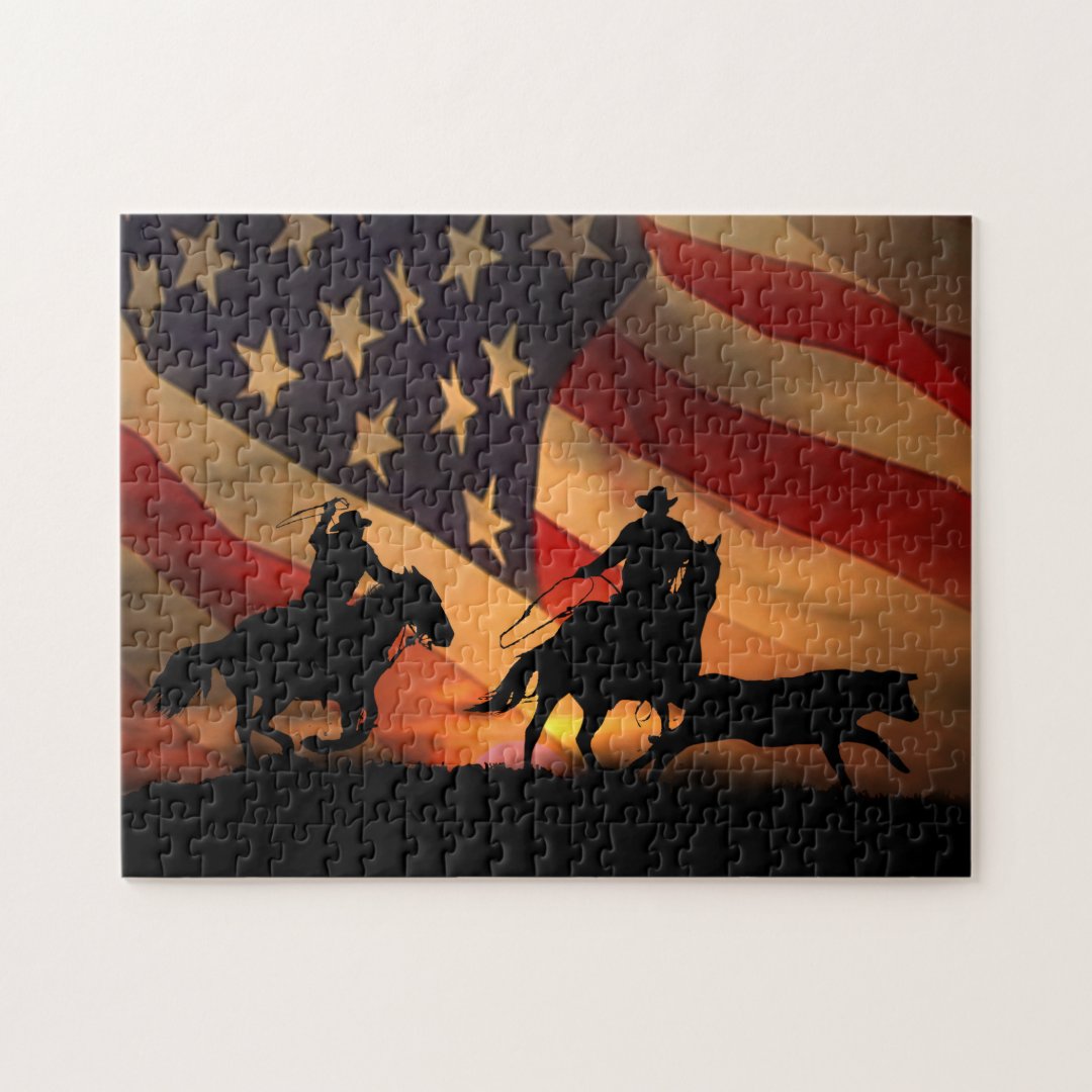 Country Western Cowboy Team Ropers Jigsaw Puzzle | Zazzle