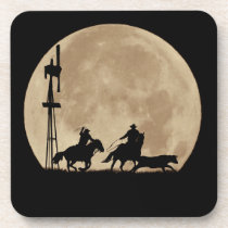 Country Western Cowboys Roping in Moonlight Beverage Coaster