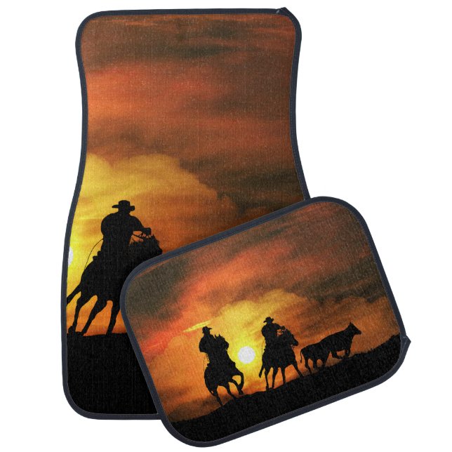 Country Western Cowboys Roping Steers  Car Floor Mat (Set)