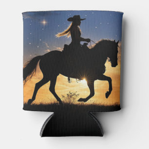 Country Western Cowgirl and Horse Can Cooler
