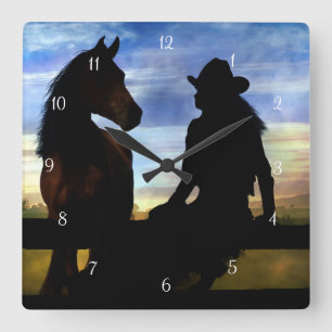 Country Western Cowgirl and Horse Square Wall Clock