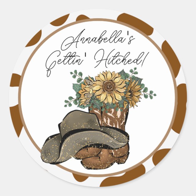 Country Western Cowgirl Bachelorette Party Classic Round Sticker (Front)