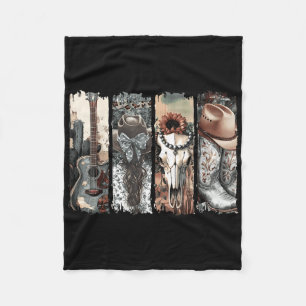 Country Western Cowgirl Cowboy Boots Cow Skull Rod Fleece Blanket