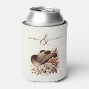 Country Western Cowgirl Hat with Flowers Can Cooler