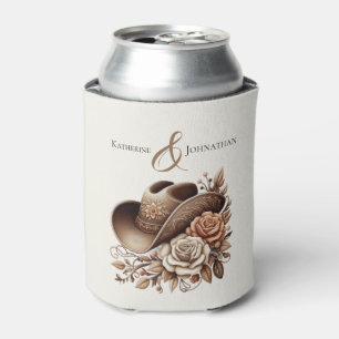 Country Western Cowgirl Hat with Flowers Can Cooler