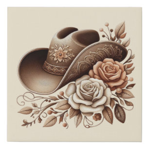 Country Western Cowgirl Hat with Flowers Faux Canvas Print