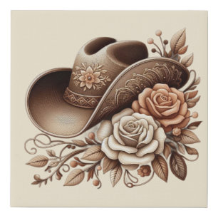Country Western Cowgirl Hat with Flowers Faux Canvas Print