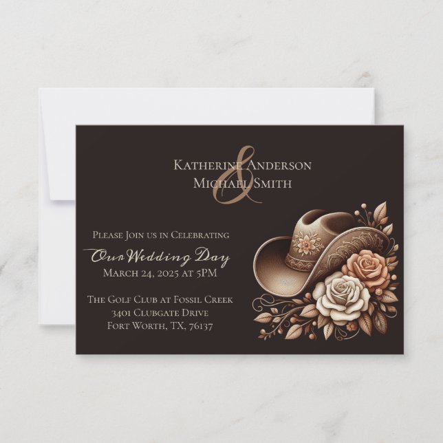 Country Western Cowgirl Hat with Flowers Invitation (Front)