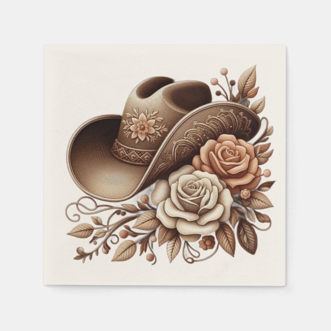 Country Western Cowgirl Hat with Flowers Napkins (Front)