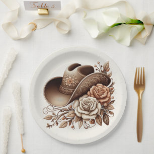 Country Western Cowgirl Hat with Flowers Paper Plates