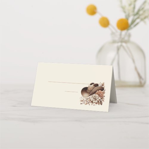Country Western Cowgirl Hat with Flowers  Place Card