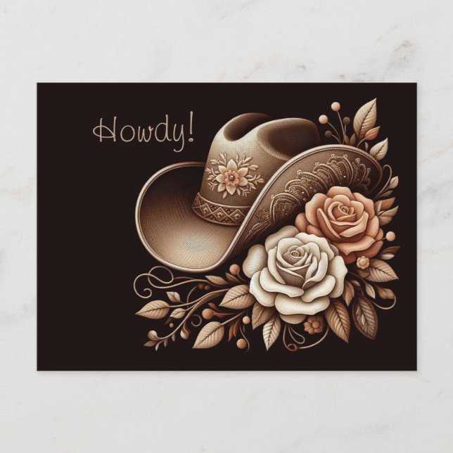 Country Western Cowgirl Hat with Flowers Postcard (Front)