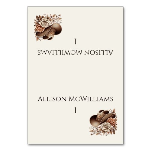 Country Western Cowgirl Hat with Flowers Table Number