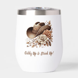 Country Western Cowgirl Hat with Flowers Thermal Wine Tumbler