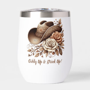 Country Western Cowgirl Hat with Flowers Thermal Wine Tumbler