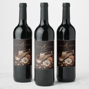 Country Western Cowgirl Hat with Flowers Wine Label