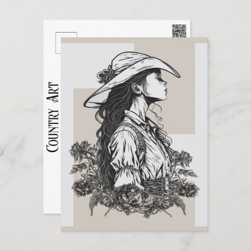 Country Western Cowgirl In A Breeze Cowboy Art Postcard