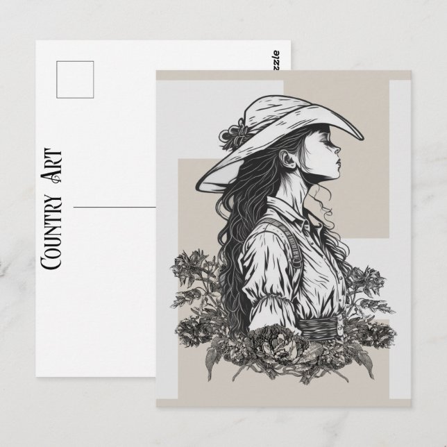 Country Western Cowgirl In A Breeze Cowboy Art Postcard (Front/Back)