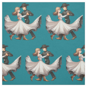 Country Western Dancers Waltzing any color backgro Fabric