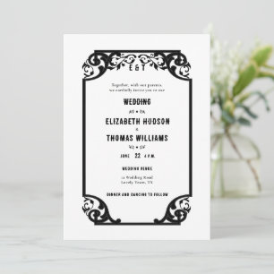 Country Western Deco Black White Formal Wedding Invitation