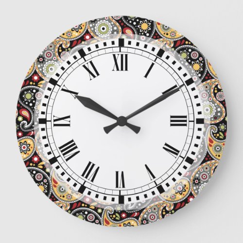 Country Western Farm Bohemian Paisley Kitchen Large Clock