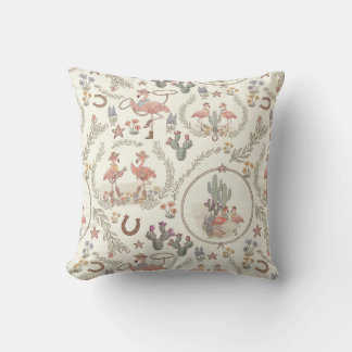Country Western Flamingo Throw Pillow