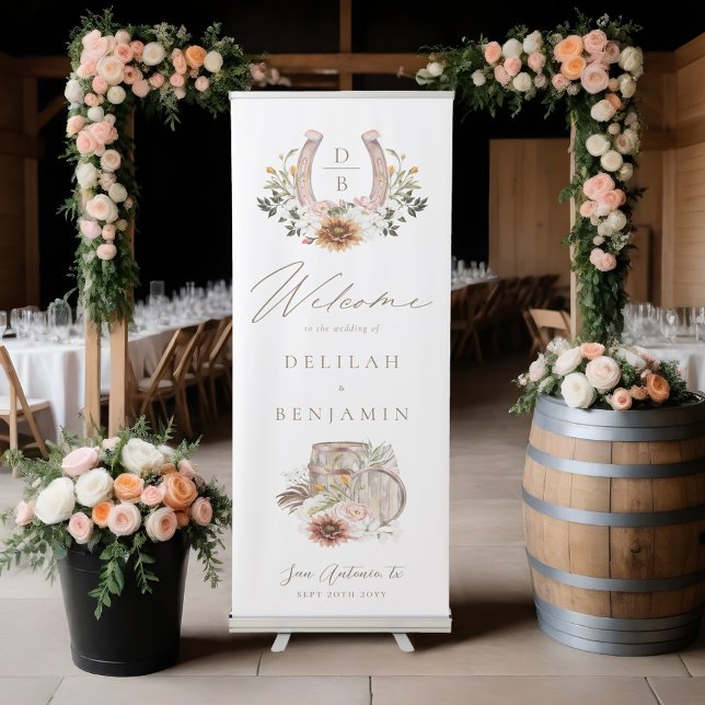 Country Western Floral Horseshoe Wedding Welcome Retractable Banner (Country Western Floral Horseshoe Wedding Welcome Retractable Banner)