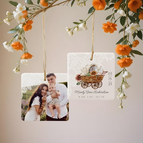 Country Western Floral Wagon Baby Stats Photo Ceramic Ornament