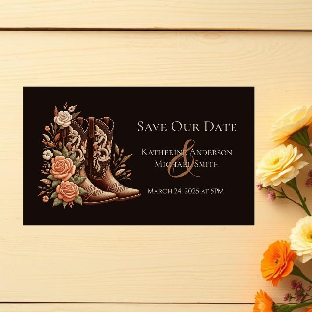 Country Western Flowers with Cowboy Boots Business Card (Country Western Flowers with Cowboy Boots-Wedding Save the Date Cards)