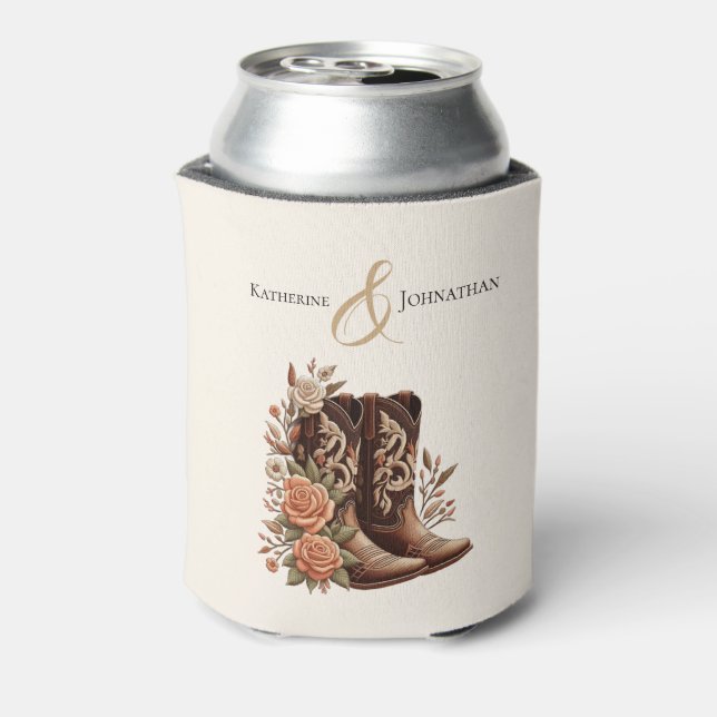 Country Western Flowers with Cowboy Boots- Can Cooler (Can Back)