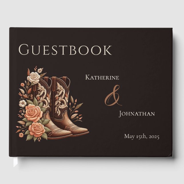 Country Western Flowers with Cowboy Boots Guest Book (Front)